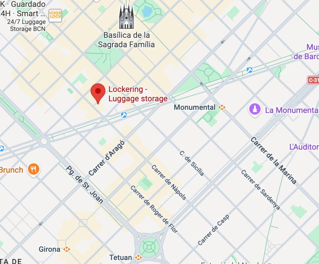 map of location sagrada familia luggage locker